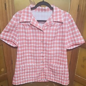 Vintage Red and White Boxy Button Down Shirt